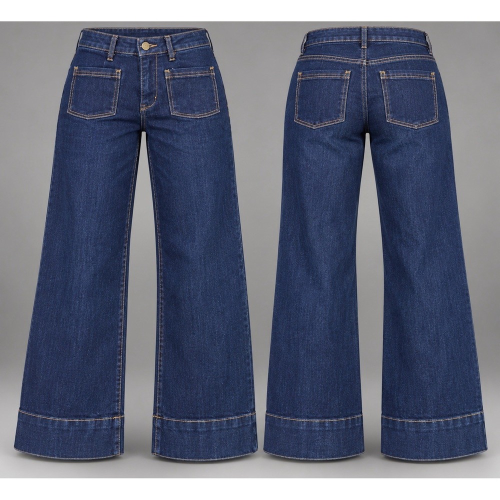 OAT Medium jeans womens 8/29x28 dark Wide Leg Cropped Stretch Denim Patch Pocket